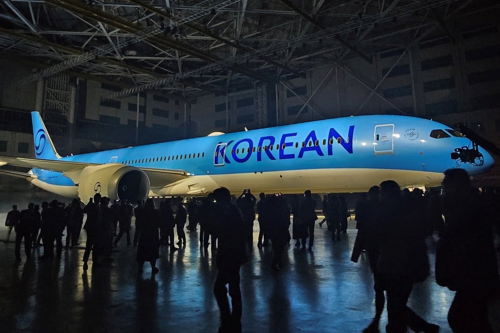 Korean Air’s new logo is unveiled in Gimpo, South Korea, on March 11. Photo: Reuters