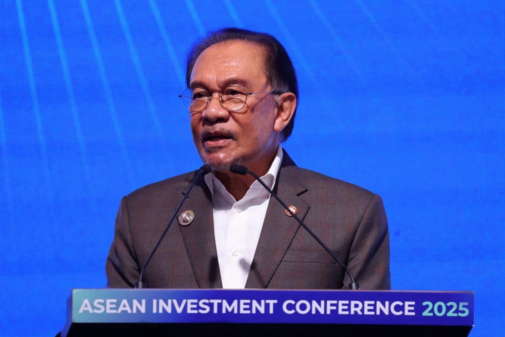 Malaysian Prime Minister Anwar Ibrahim delivers his speech as he officiates the Asean Investment Conference in Kuala Lumpur, Malaysia, on Tuesday. Photo: Reuters