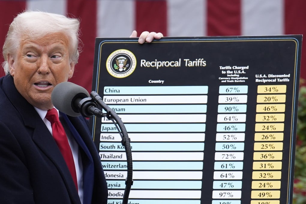 US President Donald Trump holds up a list of countries covered by his “reciprocal tariffs”, on April 2. Photo: TNS
