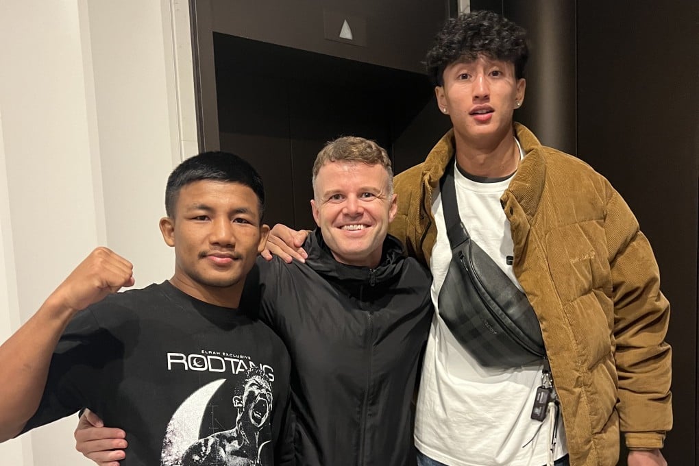 Peter Miller (centre) with Rodtang Jitmuangnon (left) and Nabil Anane. Photo: ONE Championship