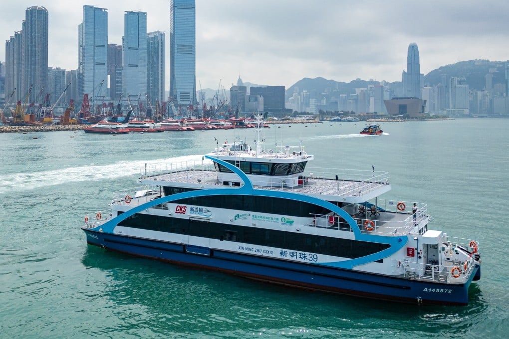 Sun Ferry’s Xin Ming Zhu XXXIX, Hong Kong’s first electric passenger ferry, on the water in Cheung Sha Wan. Photo: Eugene Lee