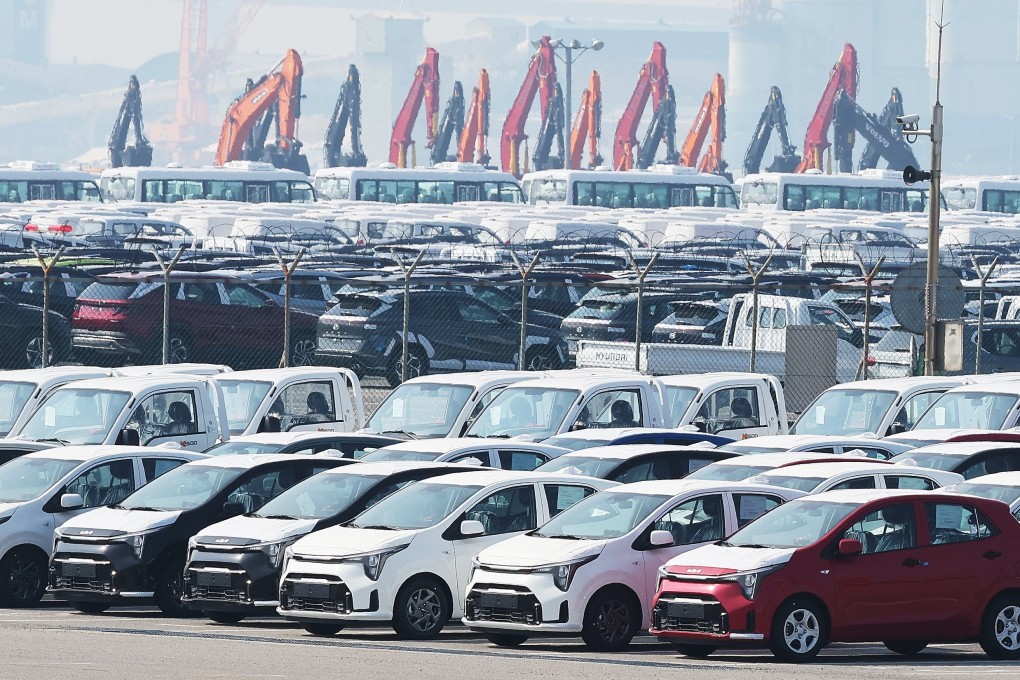 Cars for export pack a port in Pyeongtaek, South Korea. Photo: Yonhap/EPA-EFE