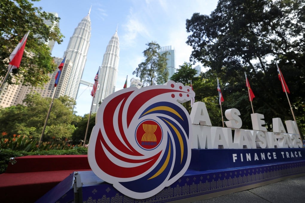 The Asean logo is displayed outside the venue of the bloc’s finance ministers’ meeting in Kuala Lumpur on April 8. Photo: Reuters