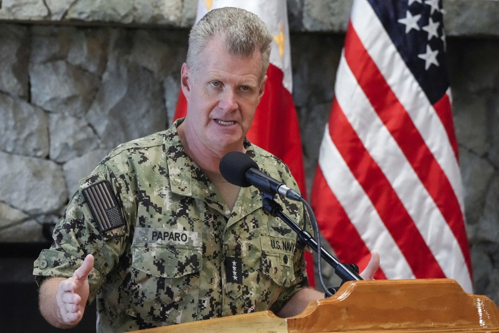 US Indo-Pacific Command Commander Admiral Samuel Paparo gestures during a press conference at the Philippine Military Academy in Baguio, northern Philippines, in August 2024. Photo: AP
