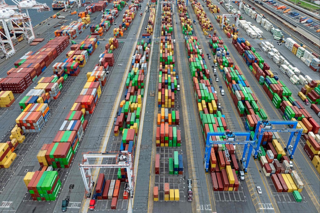 Shipping containers are stacked at the Port of Baltimore on April 10, 2025. Photo: AFP