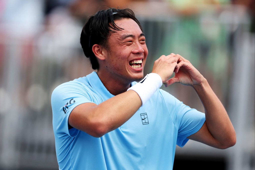 Coleman Wong celebrates his win over Ben Shelton at the Miami Open. Photo: Getty Images via AFP