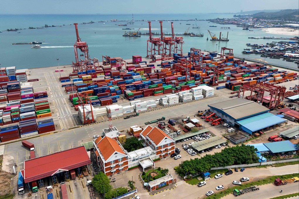 An aerial view shows Sihanoukville port in Cambodia’s Preah Sihanouk province. Photo: AFP