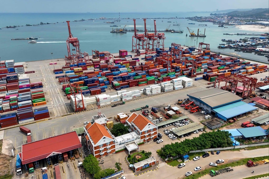 An aerial view shows Sihanoukville port in Cambodia’s Preah Sihanouk province. Photo: AFP