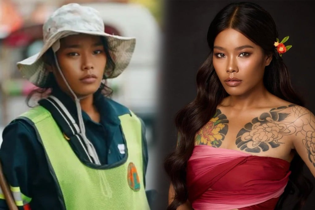 A street cleaner in Thailand has become a model after being spotted by a Russian photographer. Photo: SCMP composite/IG@nongchat