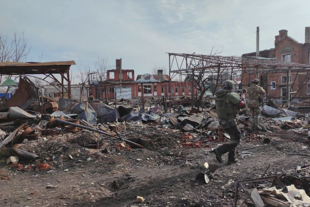 Destruction in the town of Sudzha in the Kursk region in March. Bangladesh’s embassy in Moscow says it has received requests from families seeking to bring back their sons they allege were duped into joining the Russian army. Photo: Russian Defence Ministry/AFP