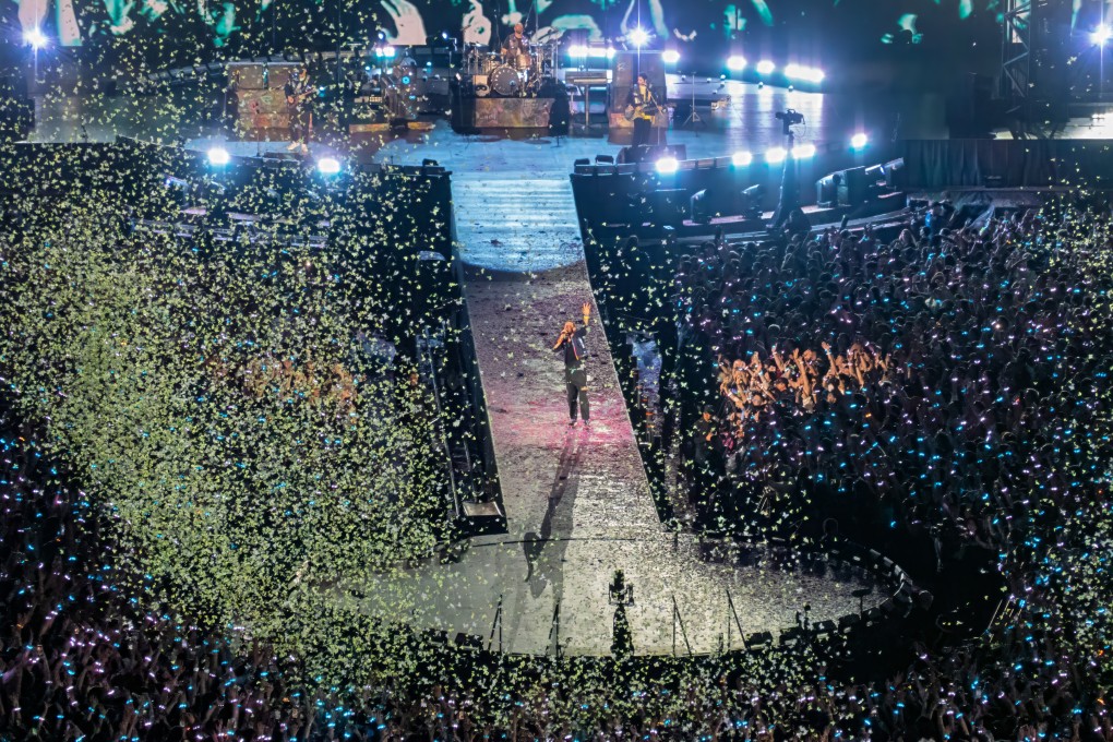 Coldplay vocalist Chris Martin performs at Kai Tak Stadium in Hong Kong on April 9. Photo: Harvey Kong