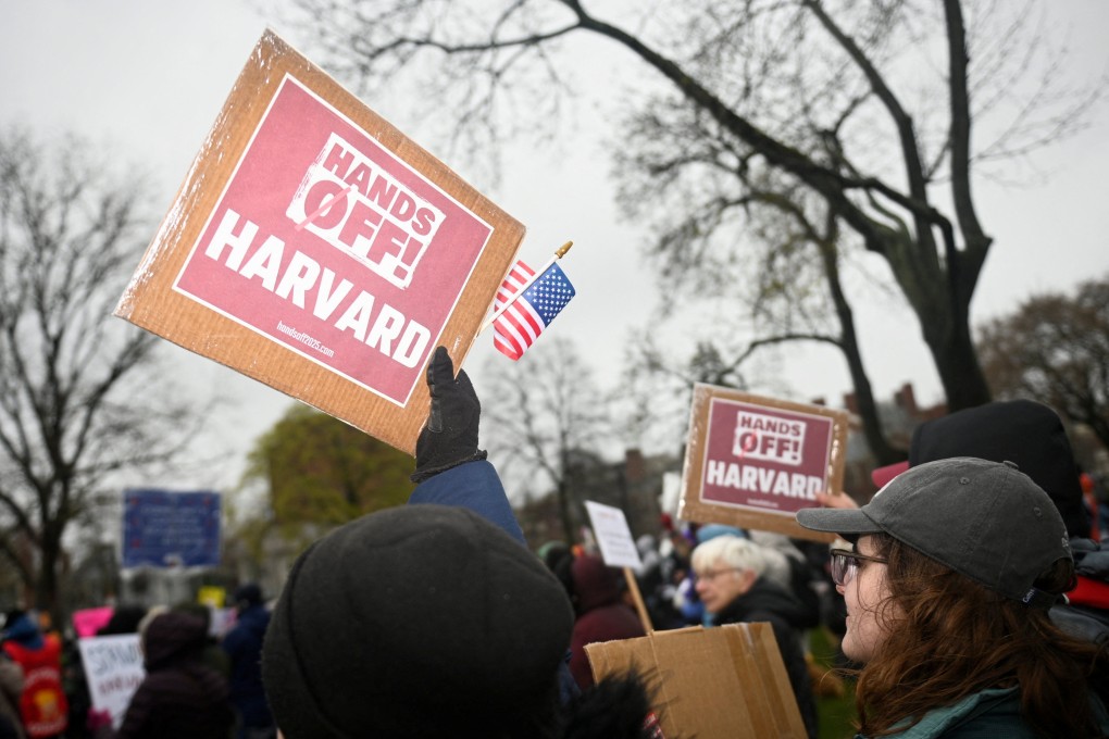 Demonstrators call on Harvard leadership to resist interference at the university by the federal government in Cambridge, Massachusetts, on Saturday. Photo: Reuters