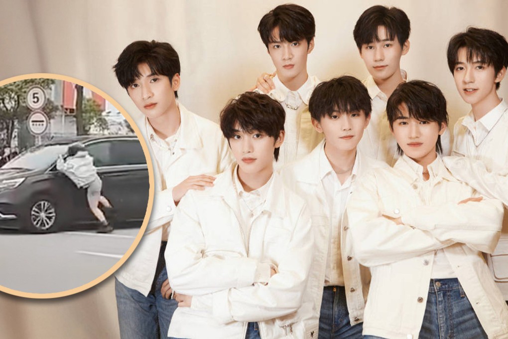 A fan of a Chinese boy band who threw herself at the group’s moving car has raised safety and privacy concerns. Photo: SCMP composite/Sohu/Douyin