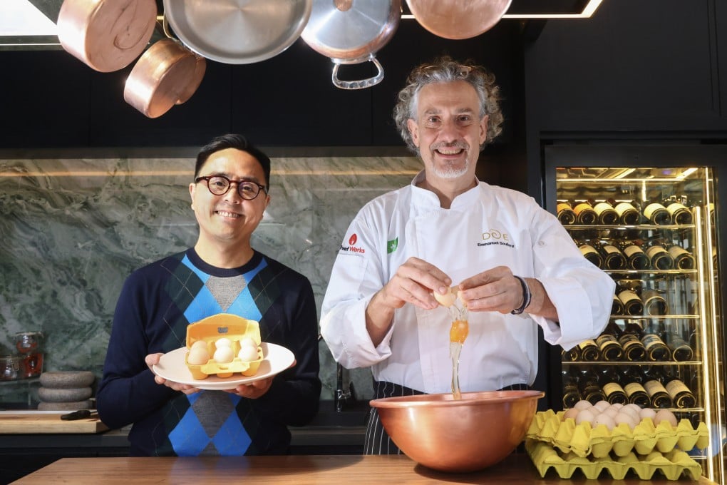 Chef Emmanuel Soulière (right) of Hong Kong fine-dining restaurant CulinArt 1862 is one of the chefs using Rén eggs in his dishes to help pave the way toward a “socially responsible” future. Photo: Dickson Lee