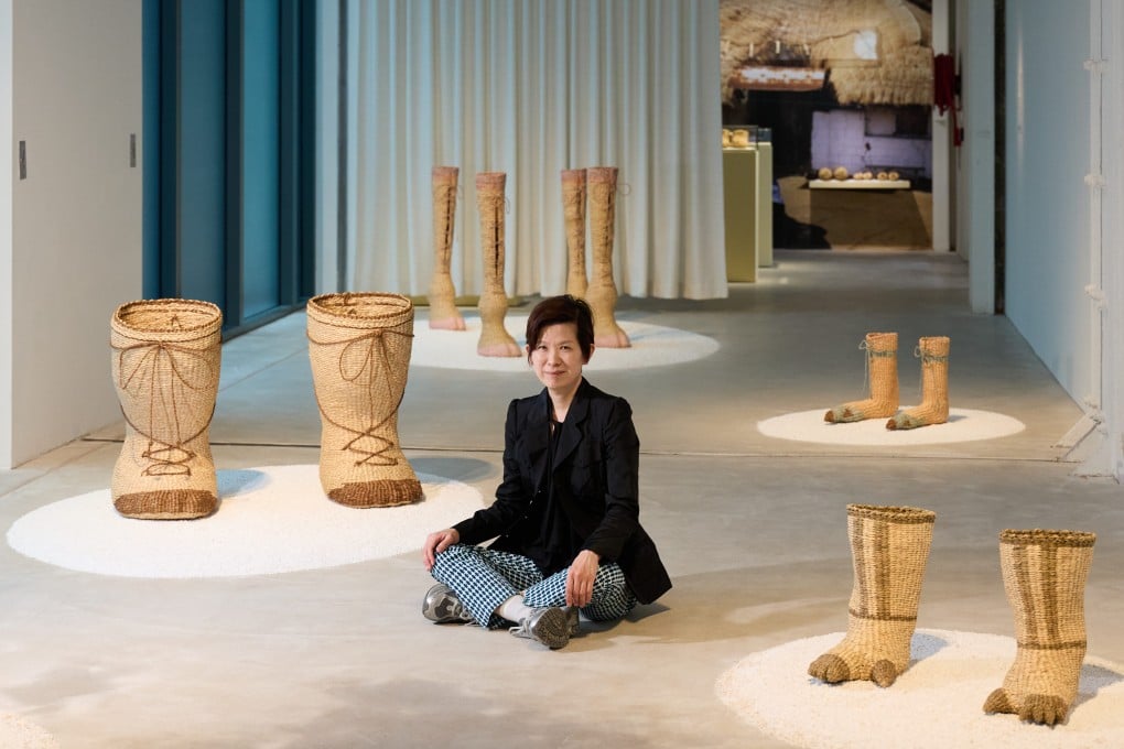 Korean artist Young-in Hong with her work Ring of Animals (2023), part of the “Lining Revealed – A Journey Through Folk Wisdom and Contemporary Vision” exhibition. Photo: Chat