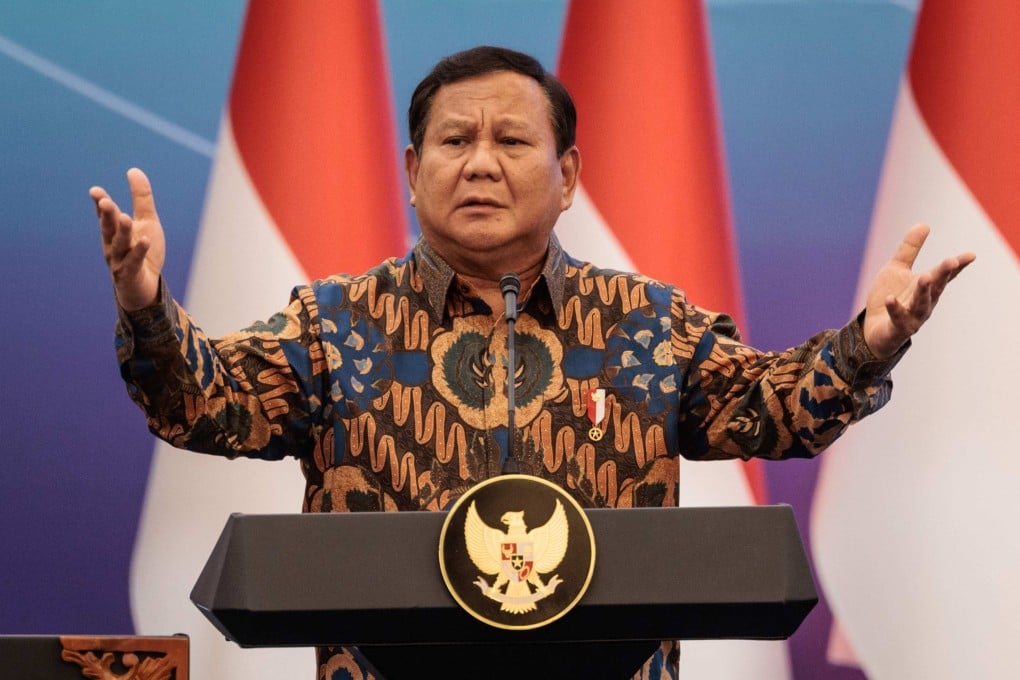 Indonesia’s President Prabowo Subianto speaks during an economic event in Jakarta on April 8. Prabowo engaged the media in a round-table session held at his private residence on April 6. Photo: AFP