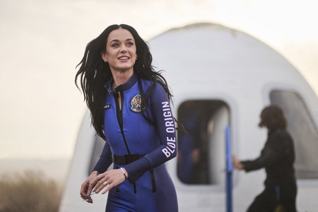 US singer Katy Perry upon return to Earth after a flight on Blue Origin New Shepard NS-31, in Van Horn, West Texas on Monday. Photo: Blue Origin / AFP / Handout