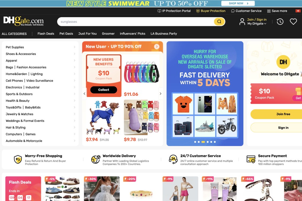 DHgate is a business-to-business wholesale platform connecting over 2 million registered buyers from more than 220 countries. Photo: Screenshot