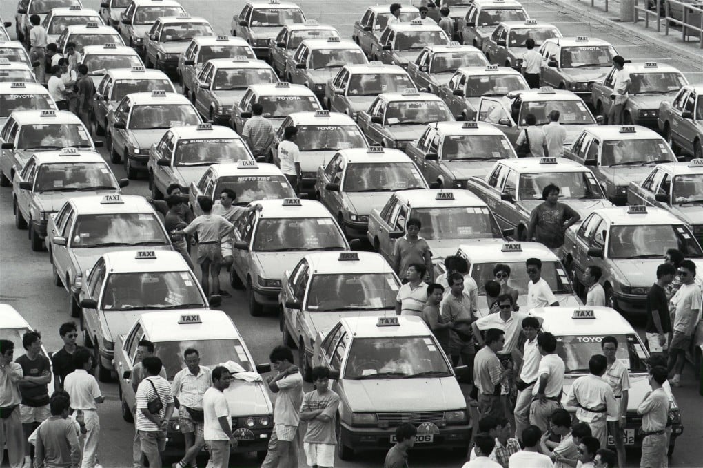 Taxi drivers at the carpark in the Sha Tin Racecourse before a protest against a government plan to scrap a taxi fuel surcharge in 1991. Photo: SCMP Archives