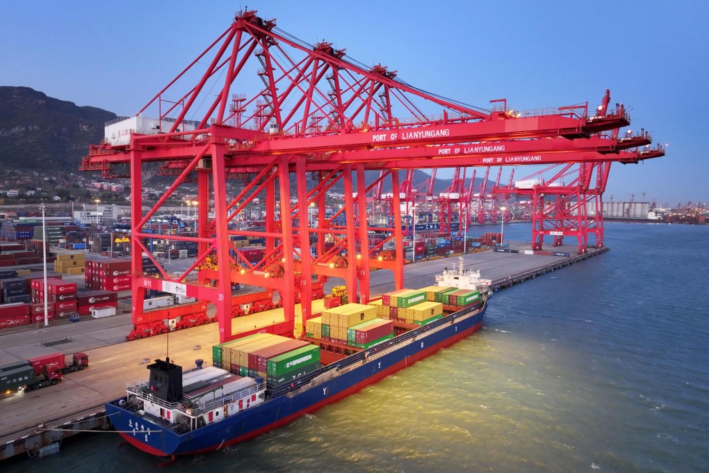 A container ship at Lianyungang port in China’s eastern province of Jiangsu on Sunday. Photo: AFP