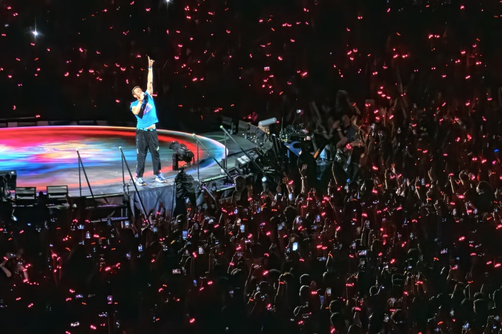 Lead singer Chris Martin performs during Coldplay’s concert at Kai Tak Stadium in Hong Kong. Photo: Harvey Kong