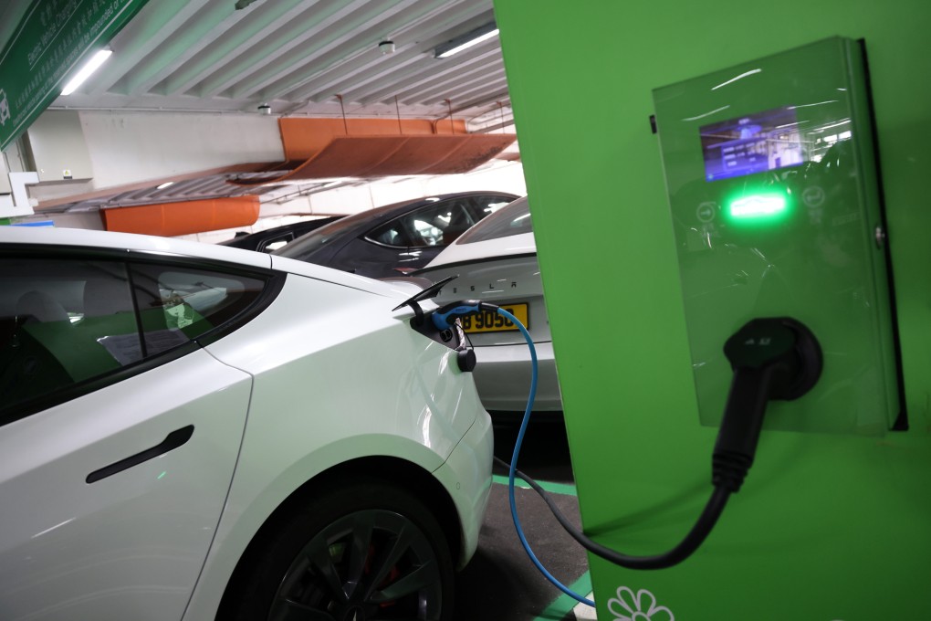A charging device for electric vehicles at the Harbour City car park in Tsim Sha Tsui. Photo: Jelly Tse