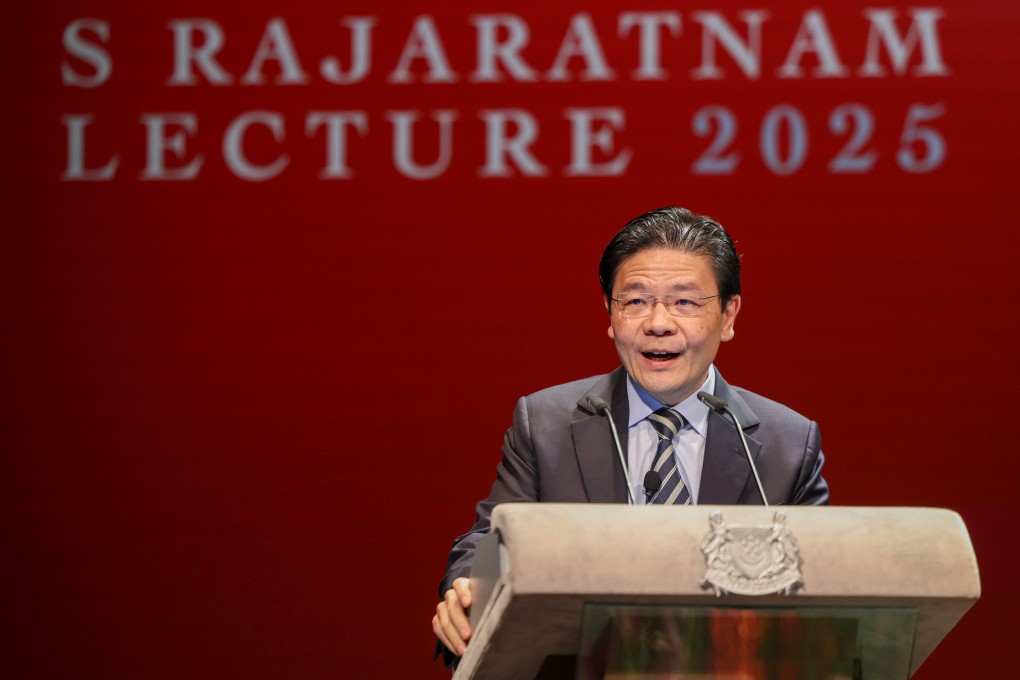 Singapore’s Prime Minister Lawrence Wong speaks at the S Rajaratnam Lecture 2025 on Wednesday Photo: Singapore’s Ministry of Digital Development and Information
