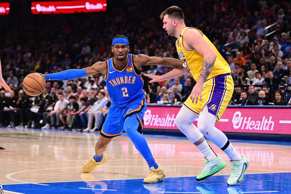Canadian Oklahoma City star Shai Gilgeous-Alexander (left) is the NBA’s scoring champion this season, while the Los Angeles Lakers’ Luka Doncic (right), of Slovenia, has sold the most jerseys. Photo: TNS