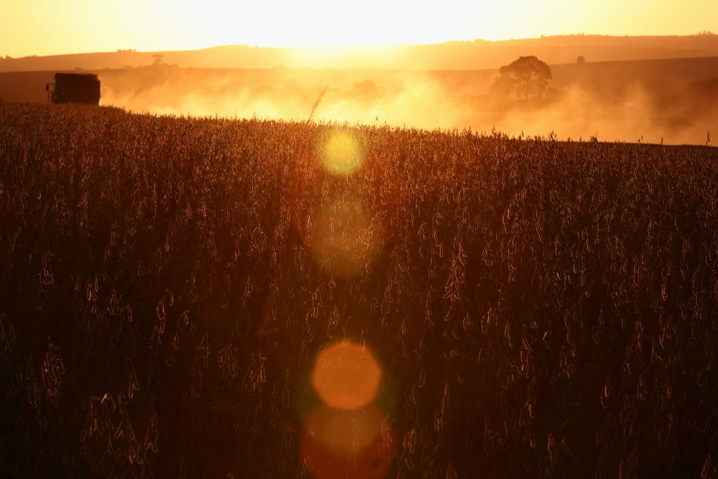 A combine harvesting  soybeans on a farm in Rio Grande do Sul, Brazil on April 4. Photo: Reuters