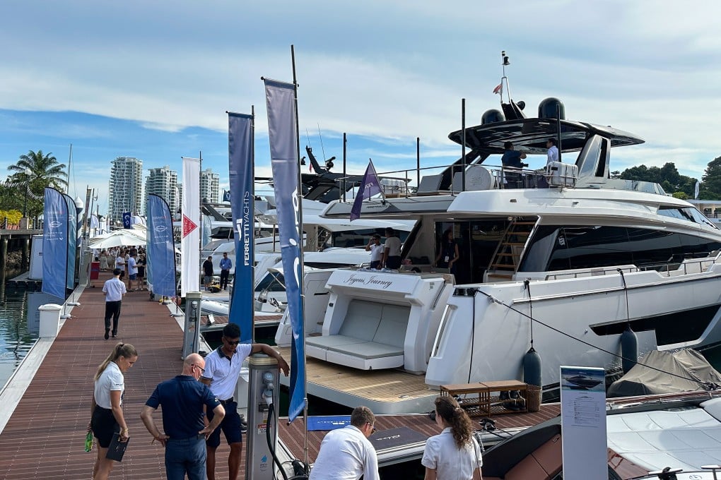 Attendees check out yachts at the Singapore Yachting Festival 2025 on April 10, 2025. Photo: Aileen Chuang