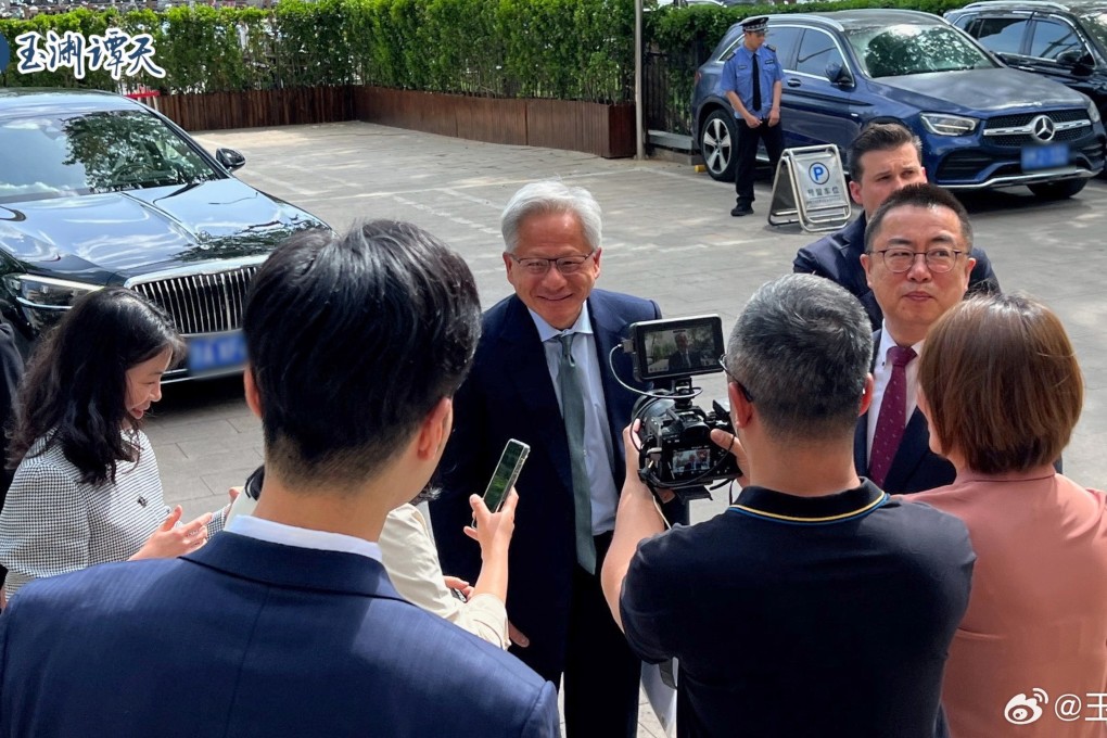 Nvidia CEO Jensen Huang (centre) seen in Beijing on Thursday. Photo:  Weibo/Yuyuan Tantian