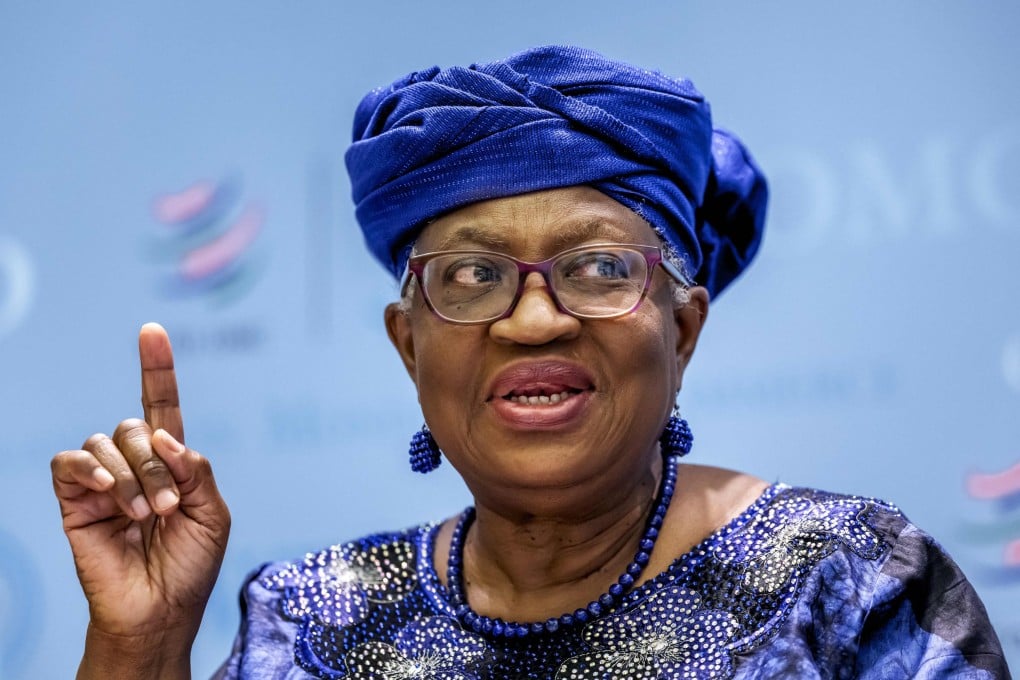 World Trade Organization Director General Ngozi Okonjo-Iweala gestures during a press conference in Geneva on Wednesday. Photo: AFP