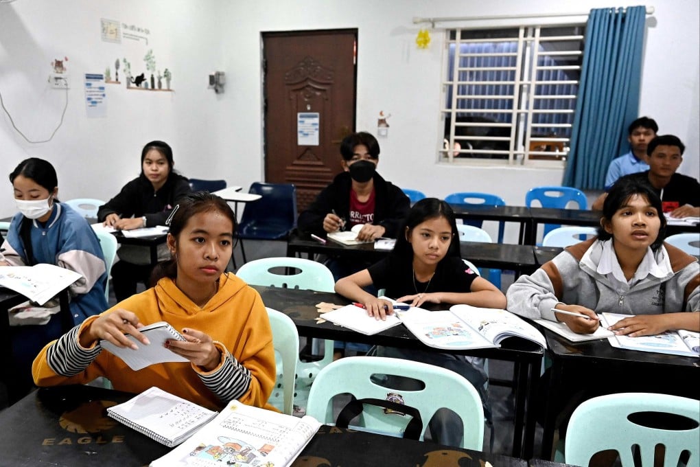 Students learn Mandarin inside a classroom at the Tai Zhong No 2 School in Sihanoukville, Cambodia. Photo: AFP