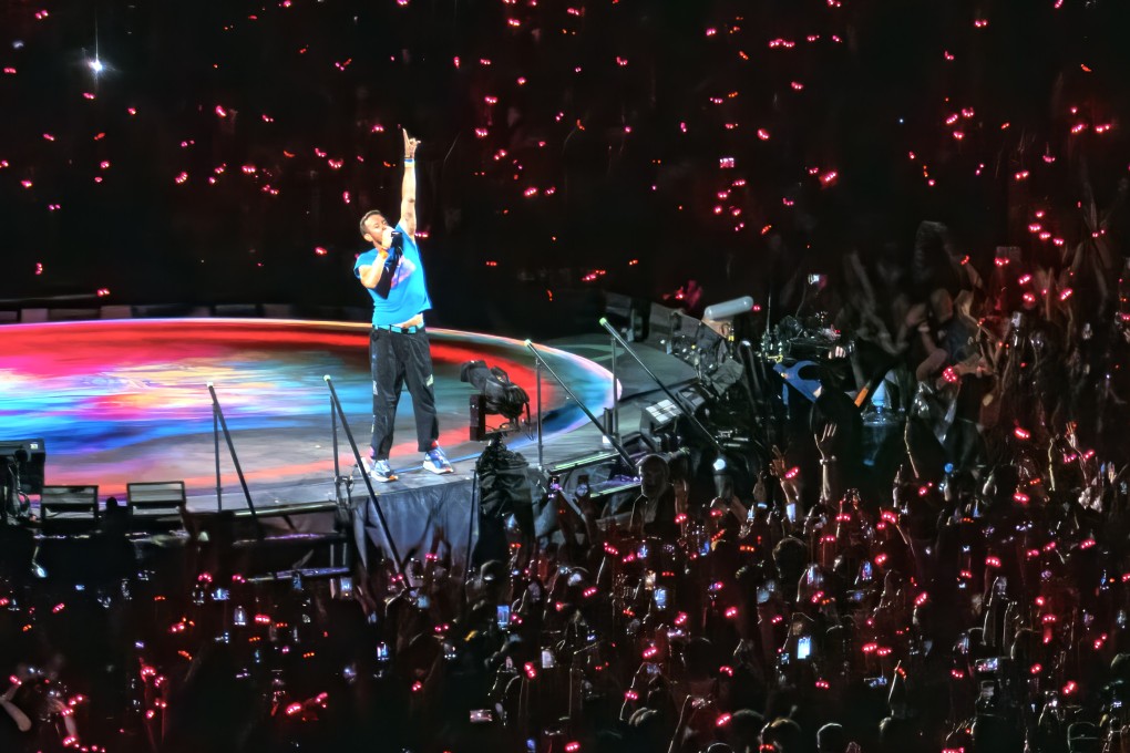 Coldplay vocalist Chris Martin performs during the band’s concert at Kai Tak Stadium on April 9. Photo: Harvey Kong