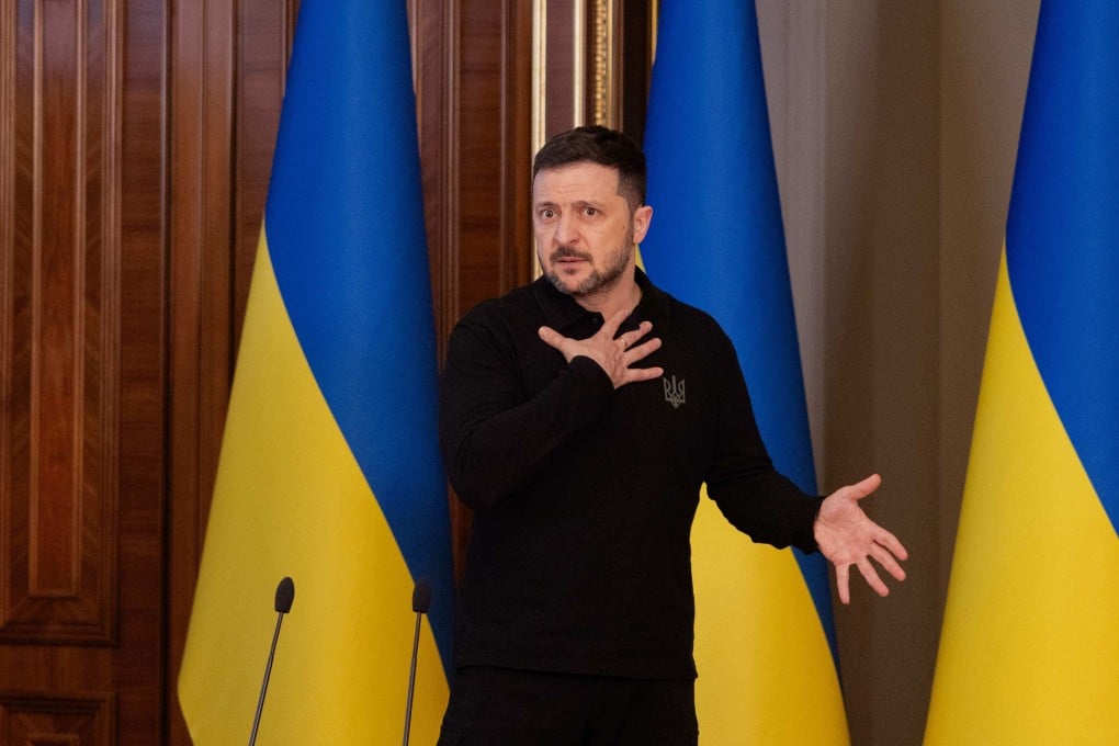 Ukraine’s President Volodymyr Zelensky at a press conference in Kyiv on Thursday. Photo: AFP