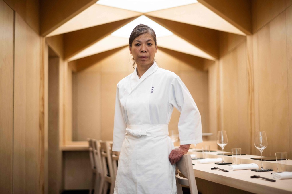Chizuko Kimura, the first female sushi chef in the world to be awarded a Michelin star, pictured at her restaurant Sushi Shunei in Paris earlier this month. Photo: AFP
