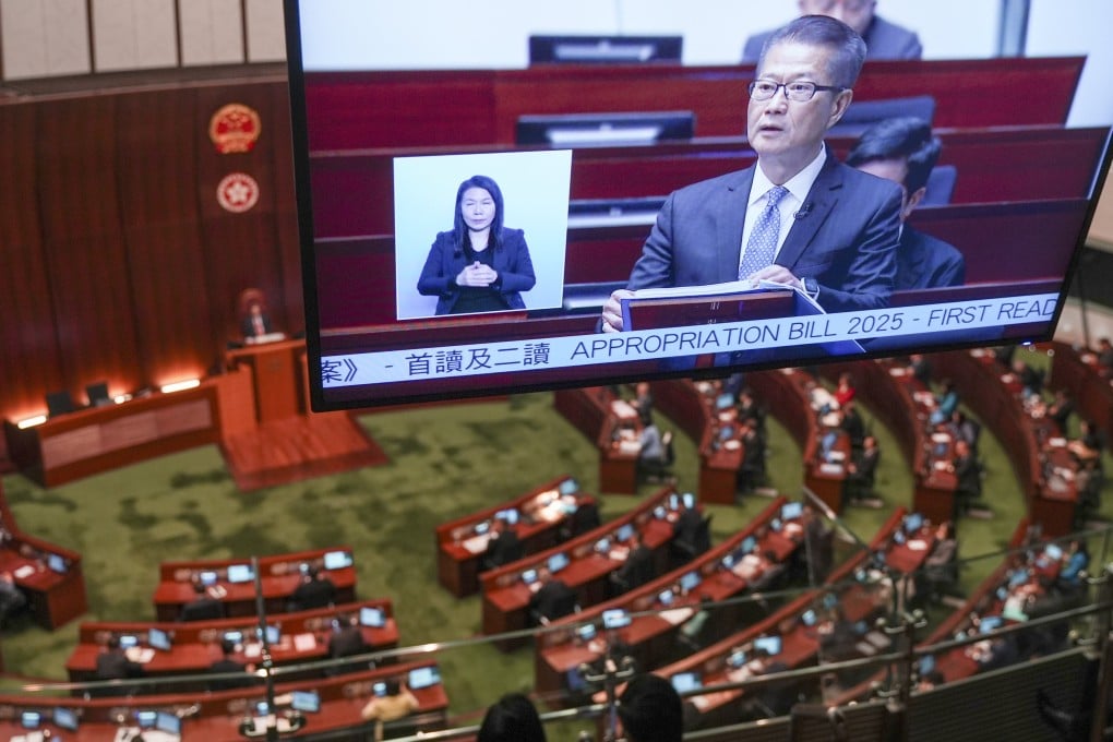 Financial Secretary Paul Chan delivers his 2025-26 budget at the Legislative Council chambers on February 26. Photo: Eugene Lee