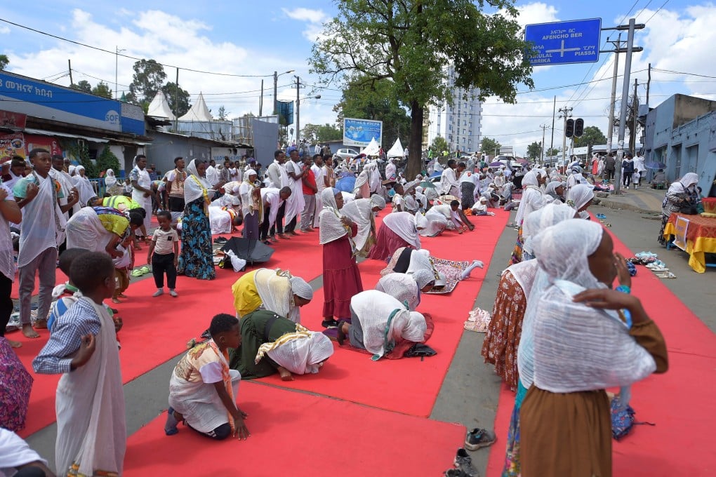 Ethiopian Orthodox Christians gather to pray during Easter celebrations at St. John Orthodox Tewahedo Church in Addis Ababa, Ethiopia, on Friday. Photo: AP