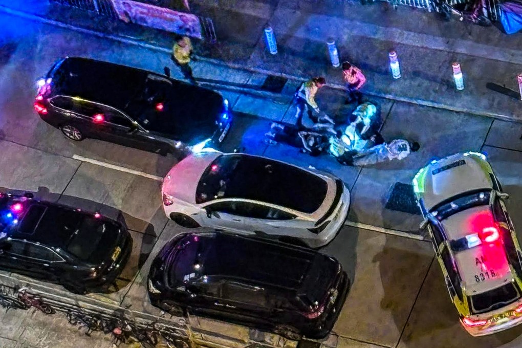 A Tesla vehicle loaded with cannabis products and space oil collided with the police vehicle near Chun Yeung Estate in Fo Tan as officers attempted to stop it. Photo: handout