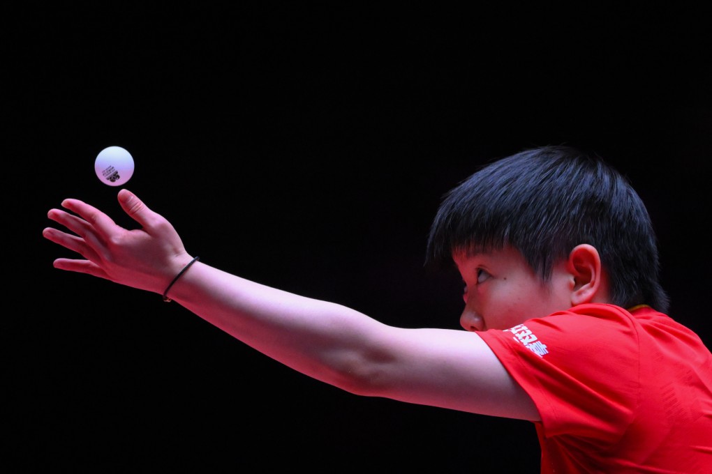 Sun Yingsha serves during Sunday’s ITTF World Cup women’s final in Macau. Photo: Xinhua