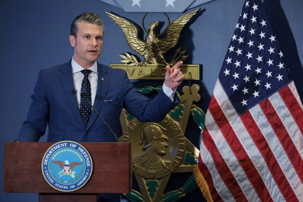 US Defence Secretary Pete Hegseth speaks at the Pentagon in Arlington, Virginia on Thursday. Photo: Getty Images via AFP