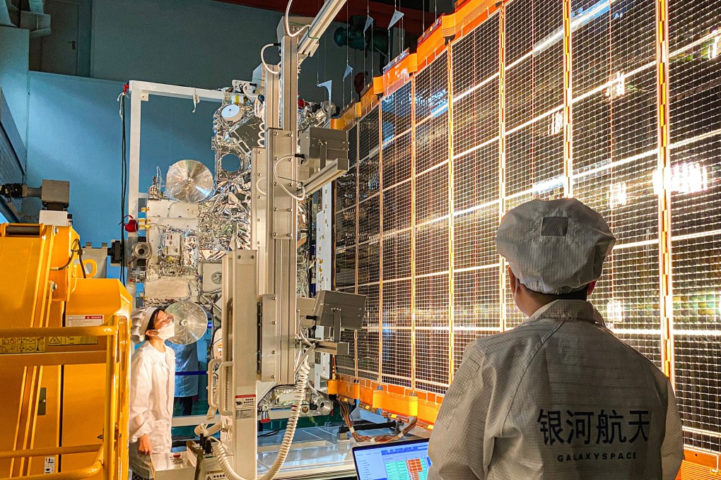 Chinese technicians test a flexible solar wing to be used in a satellite mega constellation in low Earth orbit. The US-China trade war has provided Beijing with fresh incentive to lower the costs of China’s satellite programme. Photo: Weibo