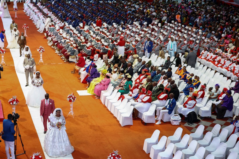 Brides and bridegrooms arrive to take part in a mass wedding ceremony at the International Pentecostal Holiness Church in Zuurbekom, west of Johannesburg, South Africa on Sunday. Photo: Reuters