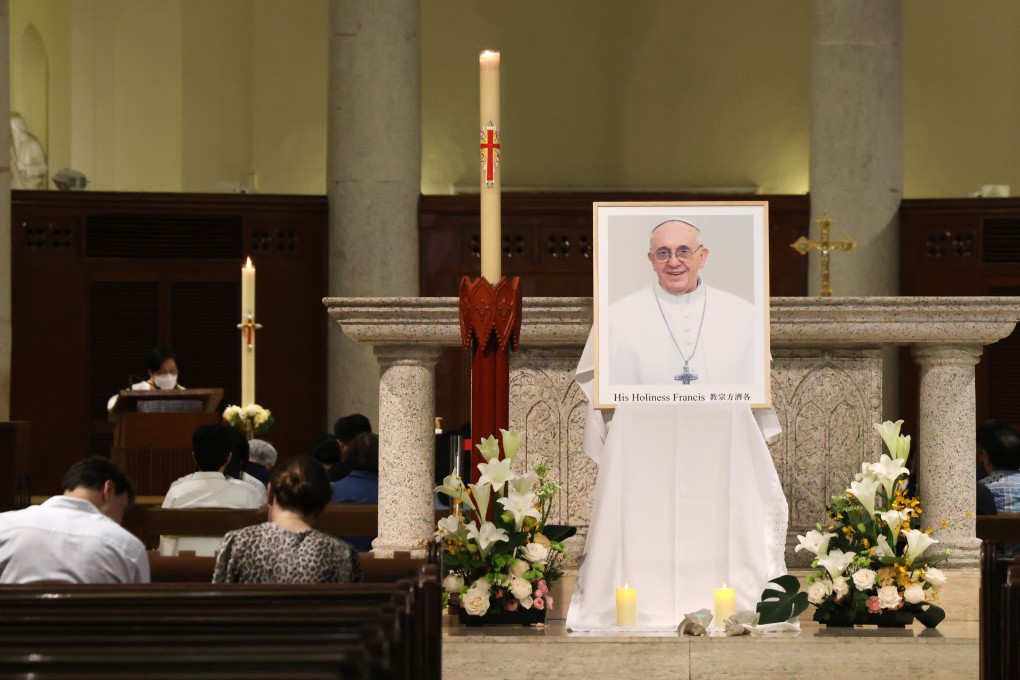 Worshippers gather at the Cathedral of the Immaculate Conception in Hong Kong to remember Pope Francis. Photo: Jelly Tse