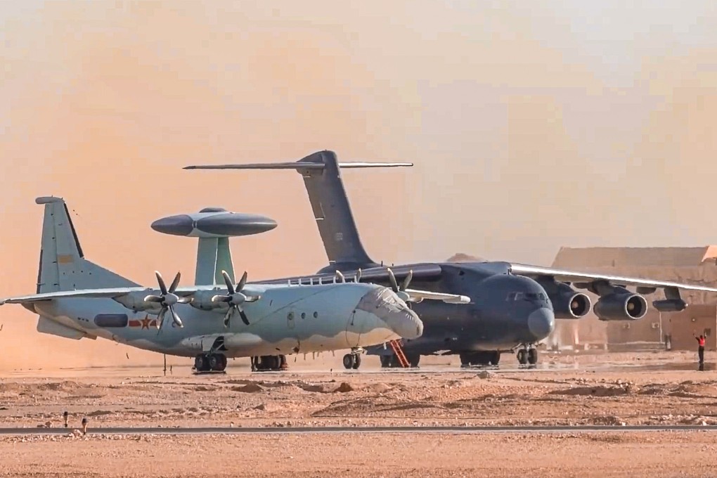 A Chinese KJ-500 early warning aircraft (left) seen at an Egyptian air base during its first overseas deployment. Photo: PLA Air Force