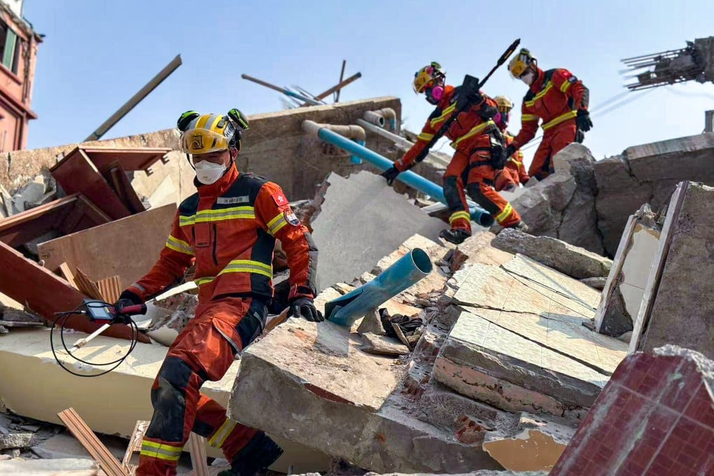 Hong Kong’s rescue team working in the rubble in Myanmar. Photo: Handout
