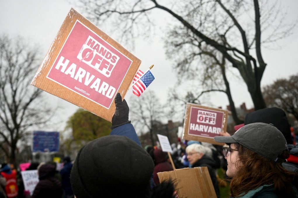 Protesters rally on Cambridge Common in a protest organised by the City of Cambridge calling on the Harvard leadership to resist interference at the university by Trump’s government, in Cambridge, Massachusetts, on April 12. Photo: Reuters