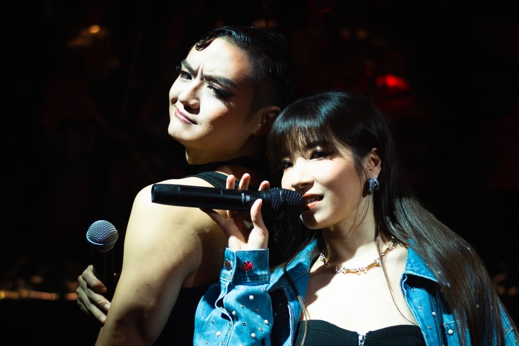 Jordan Cheng (left), translator and lead performer for the Hong Kong adaptation of Hedwig and the Angry Inch, sings with Kira Chang, who plays his husband, in the genderqueer musical at a prelude event in April. Photo: Kent Foran/West Kowloon Cultural District Authority