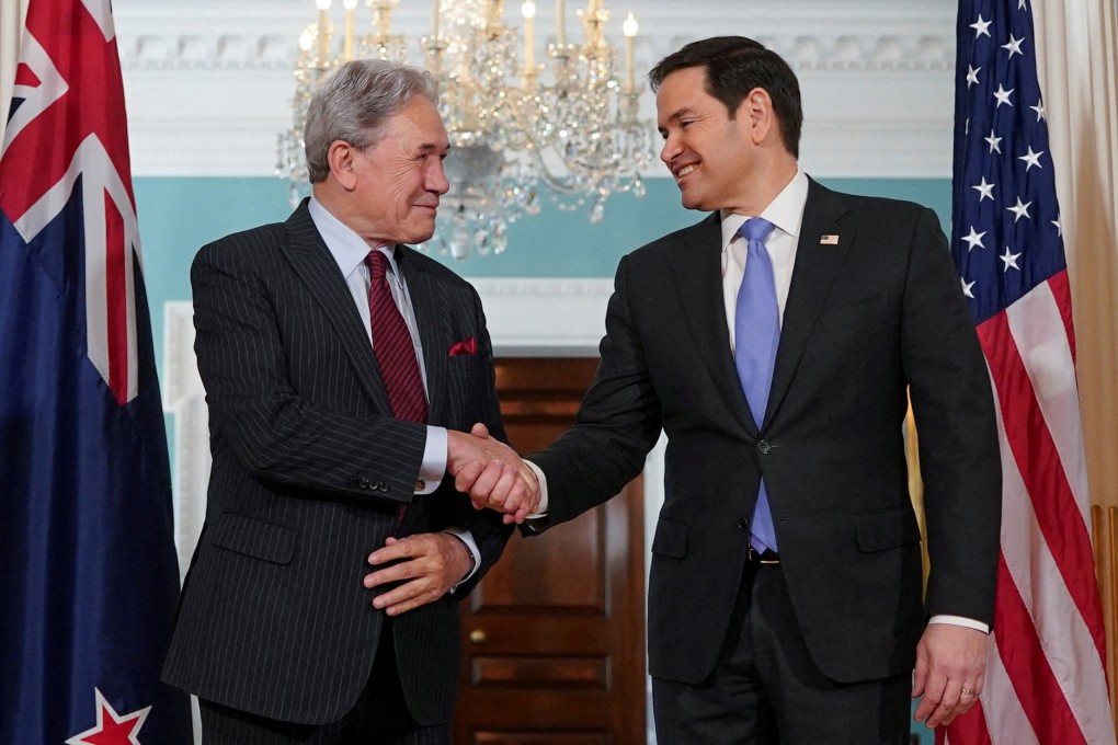 New Zealand Deputy Prime Minister Winston Peters shakes hands with US Secretary of State Marco Rubio in Washington last month. Peters leads the New Zealand First party. Photo: Reuters