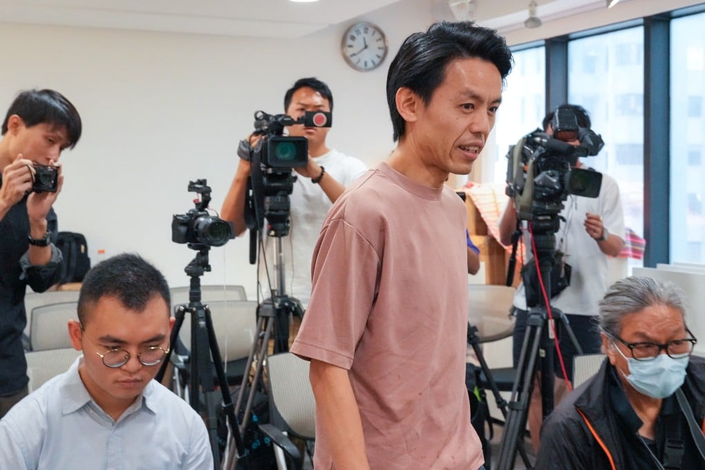 Chairman of the Democratic Party Lo Kin-hei, at the organisation’s office in Prince Edward, where he is interviewed by former party chairwoman Emily Lau on Tuesday. Photo: May Tse